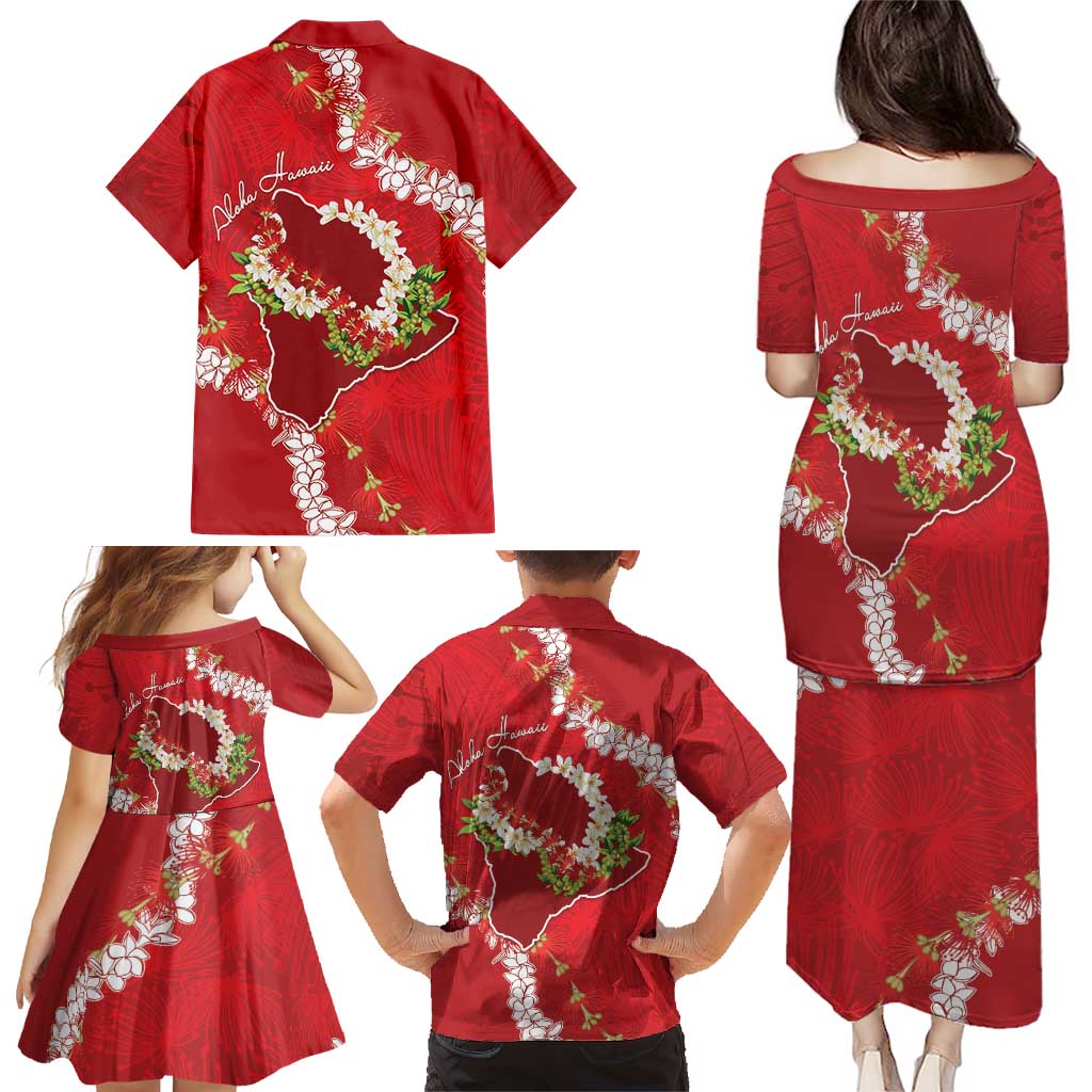 Hawaii Island Flowers Lei Family Matching Puletasi and Hawaiian Shirt Ohia Lehua Scarlet Red LT7 - Polynesian Pride