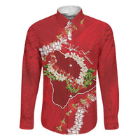Hawaii Island Flowers Lei Family Matching Puletasi and Hawaiian Shirt Ohia Lehua Scarlet Red LT7 Dad's Shirt - Long Sleeve Red - Polynesian Pride