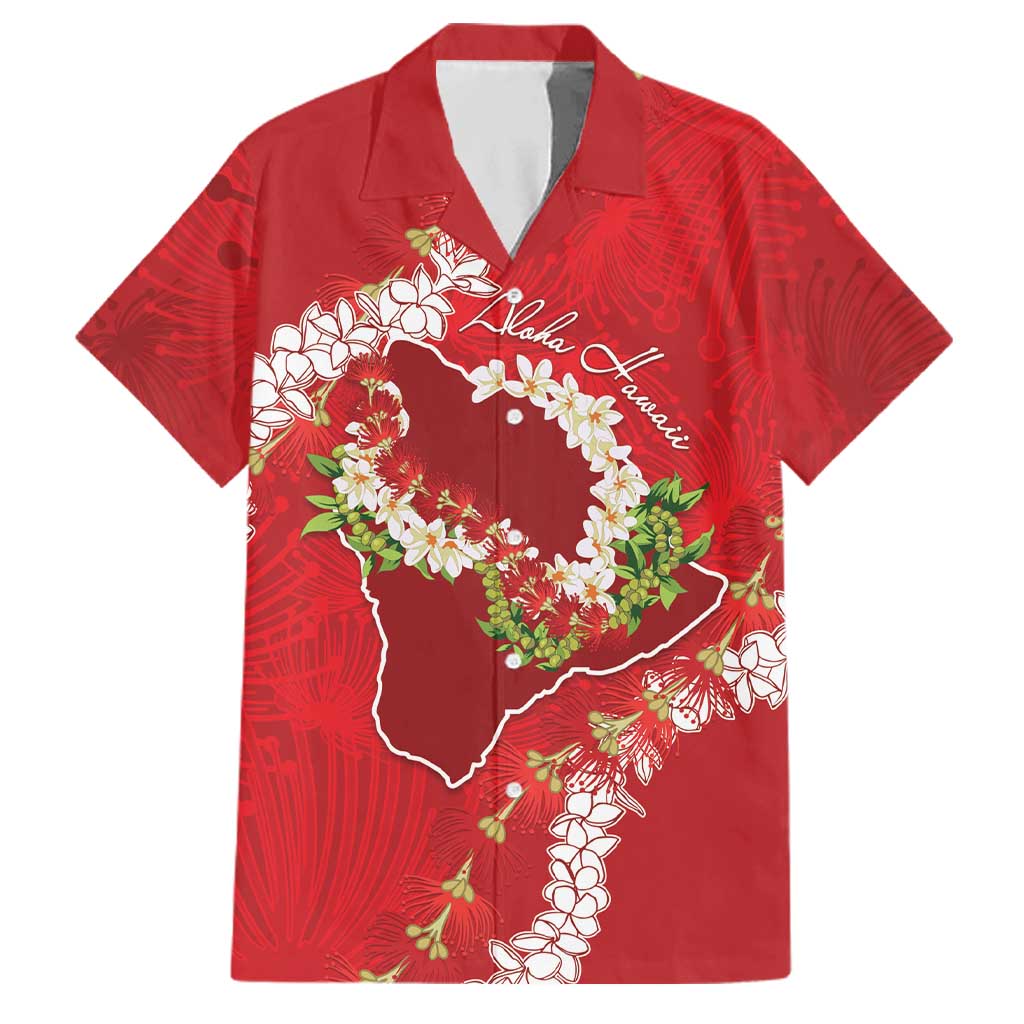 Hawaii Island Flowers Lei Family Matching Tank Maxi Dress and Hawaiian Shirt Ohia Lehua Scarlet Red LT7 Dad's Shirt - Short Sleeve Red - Polynesian Pride