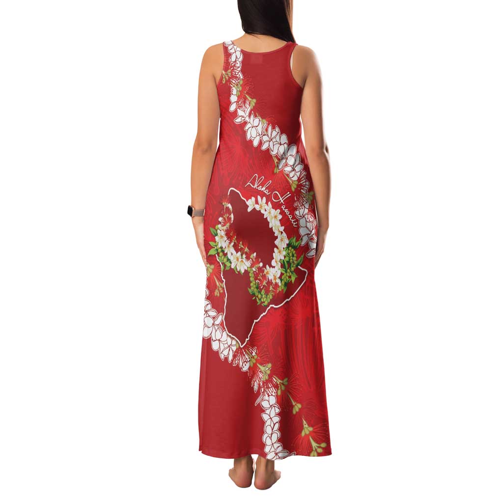 Hawaii Island Flowers Lei Family Matching Tank Maxi Dress and Hawaiian Shirt Ohia Lehua Scarlet Red LT7 - Polynesian Pride