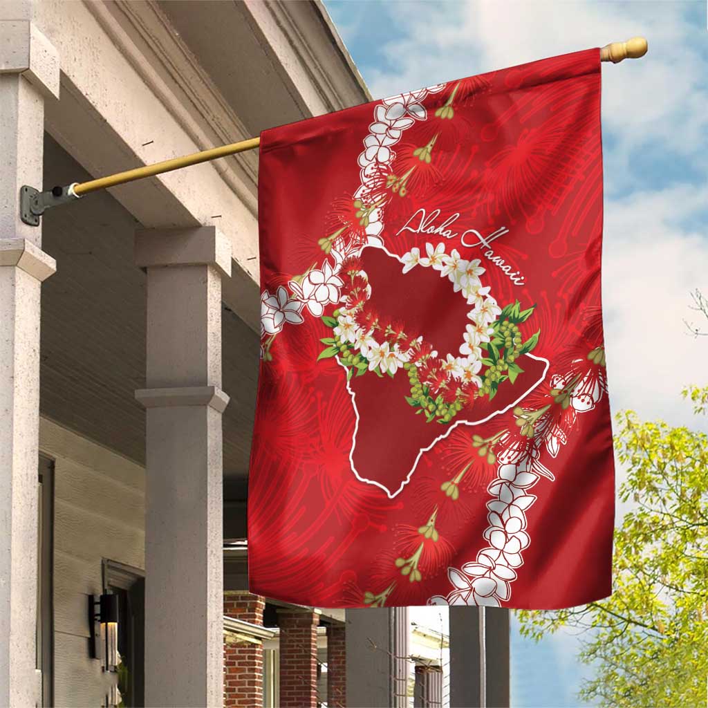 Hawaii Island Flowers Lei Garden Flag Ohia Lehua Scarlet Red