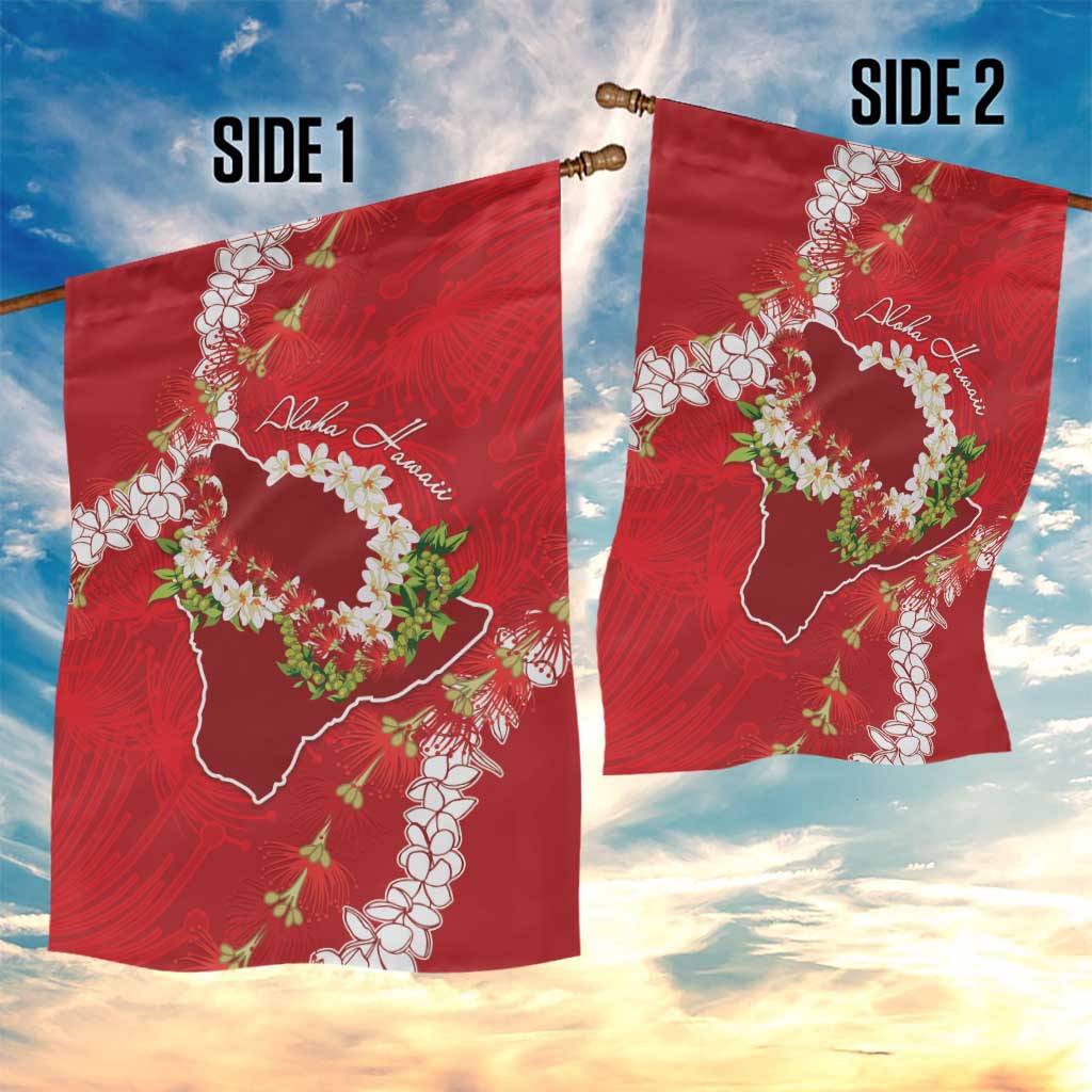 Hawaii Island Flowers Lei Garden Flag Ohia Lehua Scarlet Red