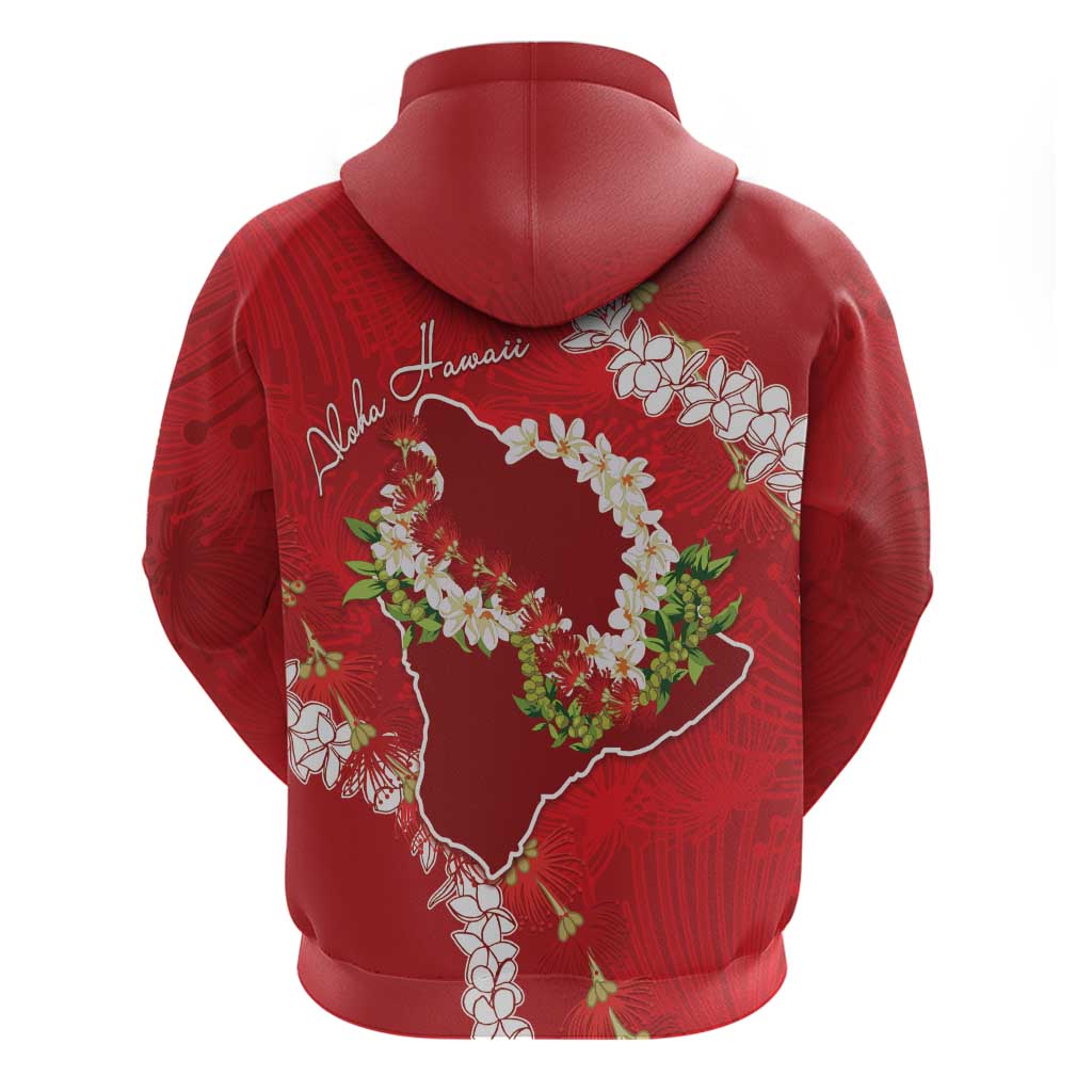 Hawaii Island Flowers Lei Hoodie Ohia Lehua Scarlet Red