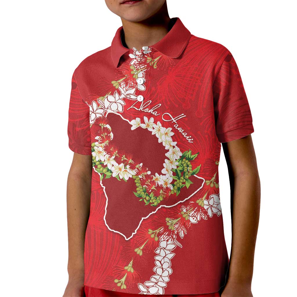Hawaii Island Flowers Lei Kid Polo Shirt Ohia Lehua Scarlet Red
