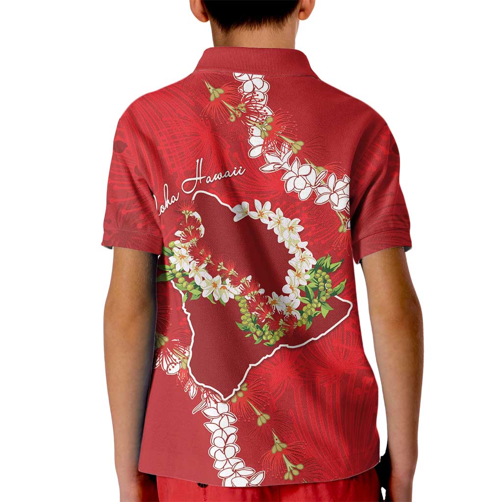 Hawaii Island Flowers Lei Kid Polo Shirt Ohia Lehua Scarlet Red LT7 - Polynesian Pride