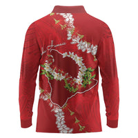Hawaii Island Flowers Lei Long Sleeve Polo Shirt Ohia Lehua Scarlet Red LT7 - Polynesian Pride