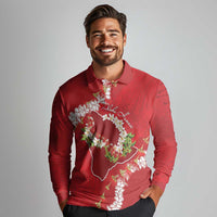 Hawaii Island Flowers Lei Long Sleeve Polo Shirt Ohia Lehua Scarlet Red LT7 - Polynesian Pride