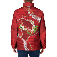 Hawaii Island Flowers Lei Padded Jacket Ohia Lehua Scarlet Red