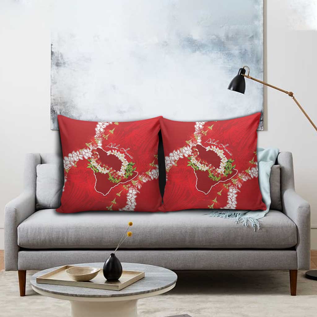 Hawaii Island Flowers Lei Pillow Cover Ohia Lehua Scarlet Red