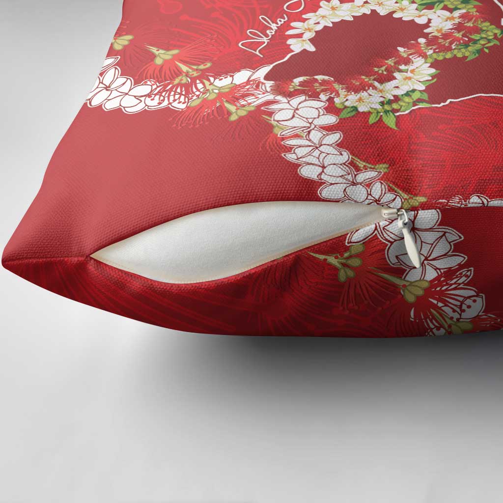 Hawaii Island Flowers Lei Pillow Cover Ohia Lehua Scarlet Red