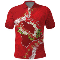 Hawaii Island Flowers Lei Polo Shirt Ohia Lehua Scarlet Red