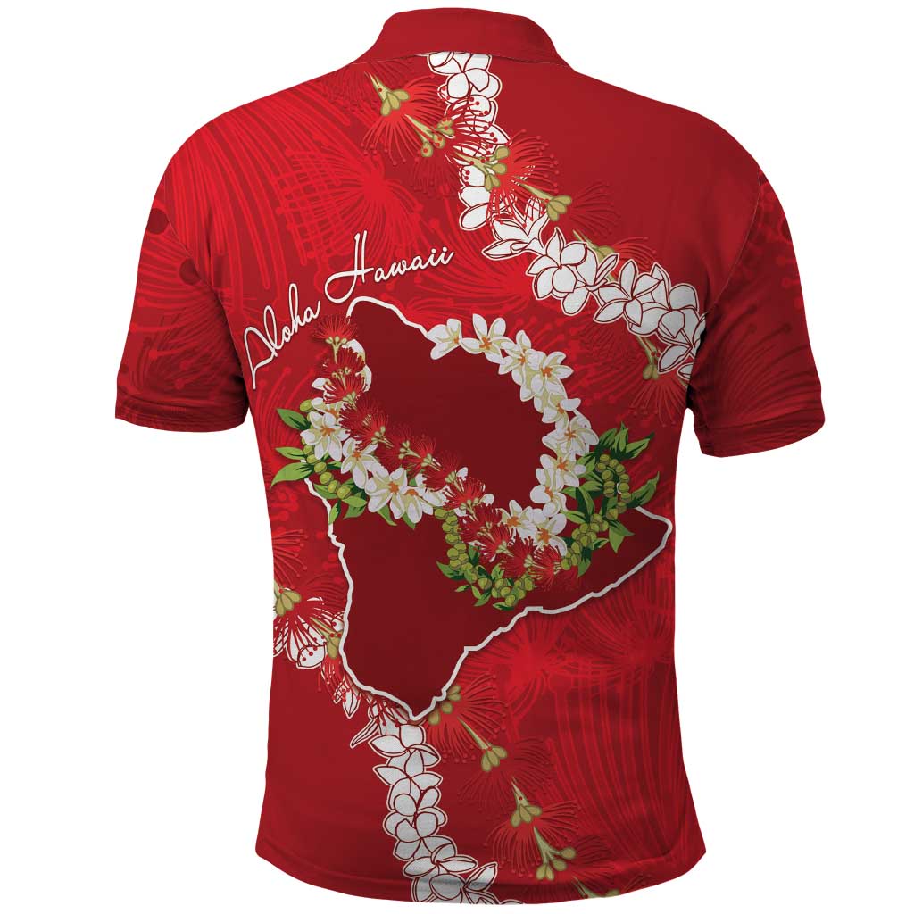 Hawaii Island Flowers Lei Polo Shirt Ohia Lehua Scarlet Red