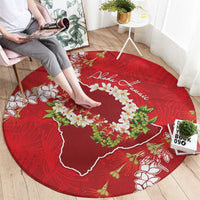 Hawaii Island Flowers Lei Round Carpet Ohia Lehua Scarlet Red
