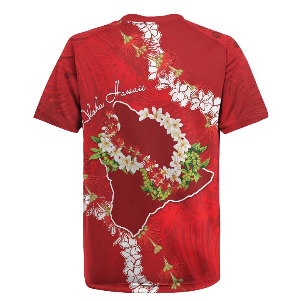 Hawaii Island Flowers Lei Rugby Jersey Ohia Lehua Scarlet Red