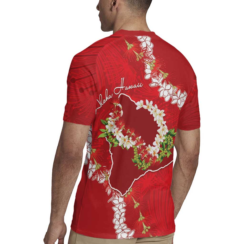 Hawaii Island Flowers Lei Rugby Jersey Ohia Lehua Scarlet Red