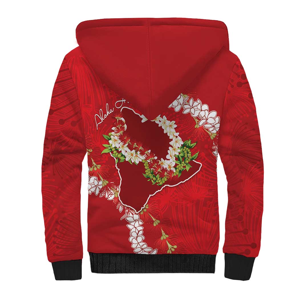 Hawaii Island Flowers Lei Sherpa Hoodie Ohia Lehua Scarlet Red LT7 - Polynesian Pride