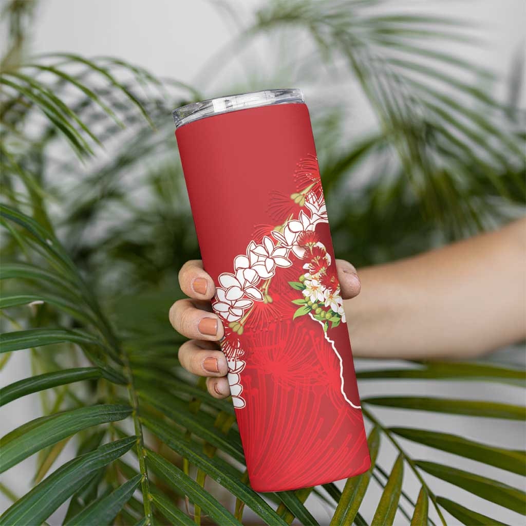 Hawaii Island Flowers Lei Skinny Tumbler Ohia Lehua Scarlet Red LT7 - Polynesian Pride