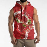 Hawaii Island Flowers Lei Sleeveless Hoodie Ohia Lehua Scarlet Red LT7 - Polynesian Pride