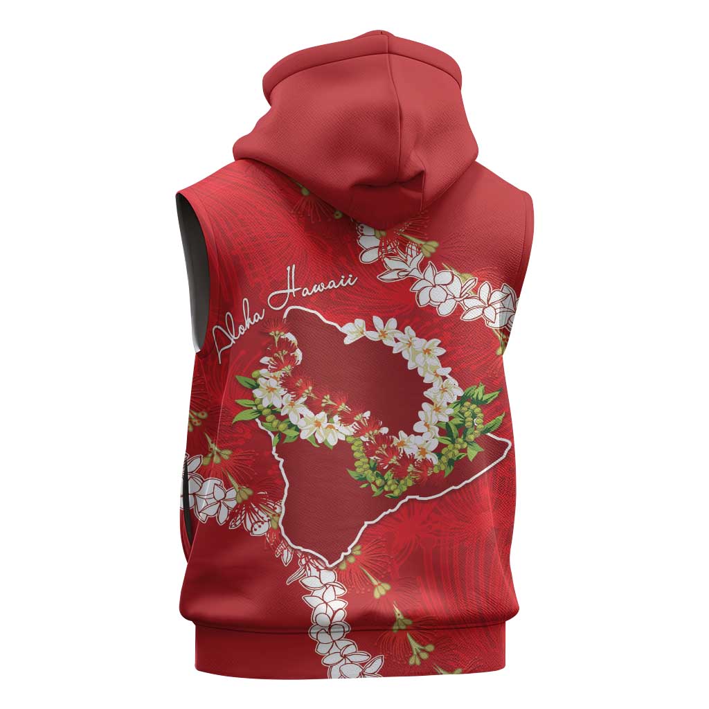 Hawaii Island Flowers Lei Sleeveless Zip Hoodie Ohia Lehua Scarlet Red LT7 - Polynesian Pride