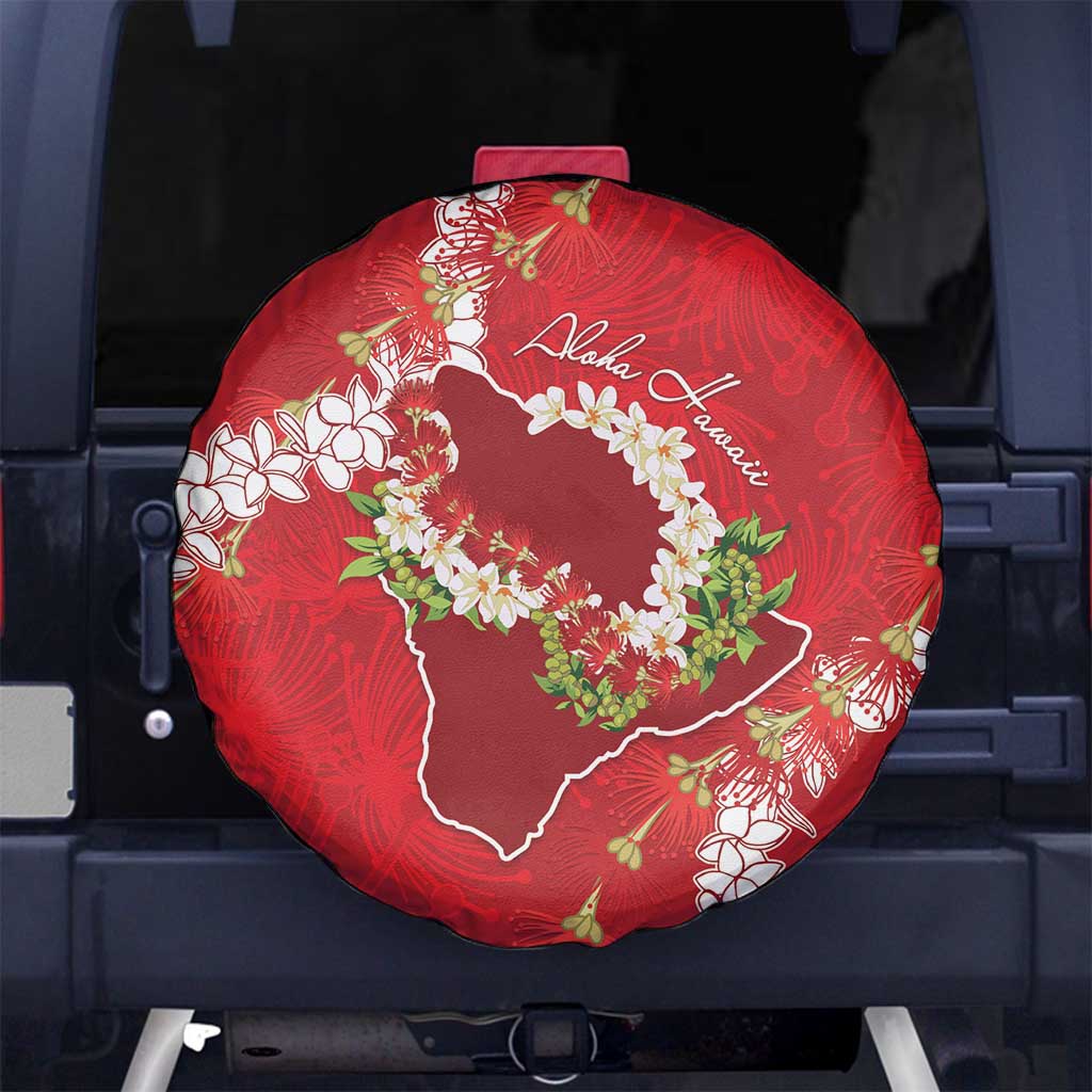 Hawaii Island Flowers Lei Spare Tire Cover Ohia Lehua Scarlet Red LT7 No hole Red - Polynesian Pride