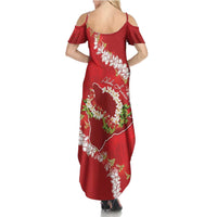 Hawaii Island Flowers Lei Summer Maxi Dress Ohia Lehua Scarlet Red