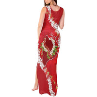 Hawaii Island Flowers Lei Tank Maxi Dress Ohia Lehua Scarlet Red LT7 - Polynesian Pride