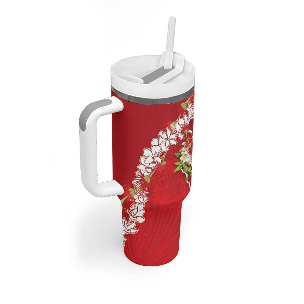 Hawaii Island Flowers Lei Tumbler With Handle Ohia Lehua Scarlet Red