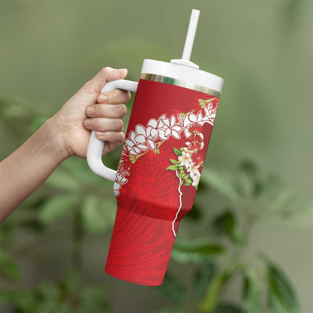 Hawaii Island Flowers Lei Tumbler With Handle Ohia Lehua Scarlet Red