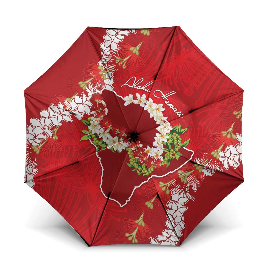 Hawaii Island Flowers Lei Umbrella Ohia Lehua Scarlet Red