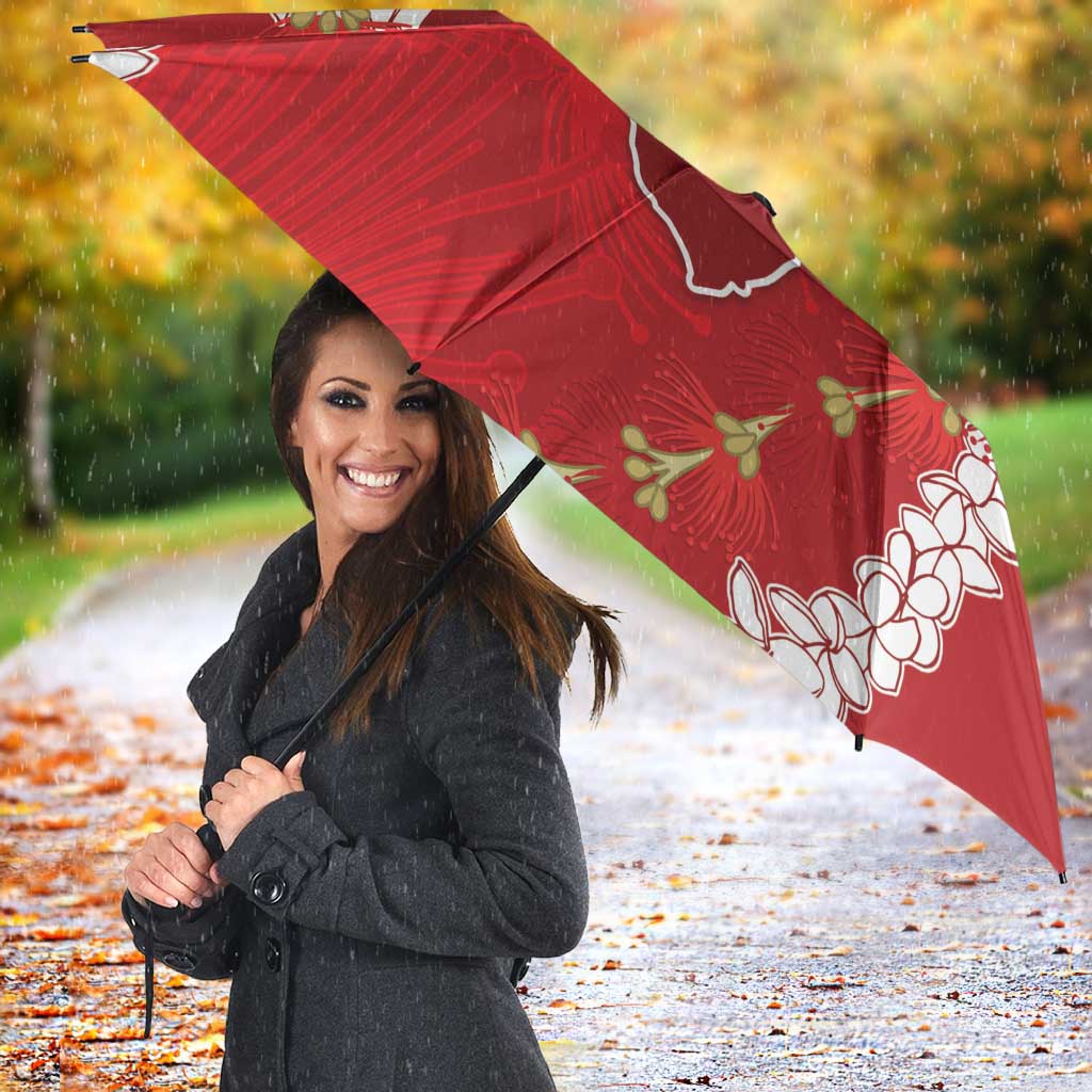 Hawaii Island Flowers Lei Umbrella Ohia Lehua Scarlet Red