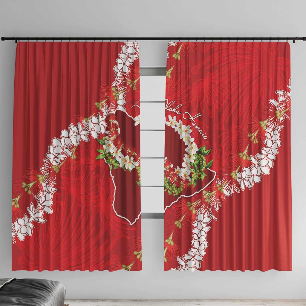 Hawaii Island Flowers Lei Window Curtain Ohia Lehua Scarlet Red LT7 With Hooks Red - Polynesian Pride