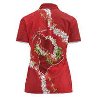 Hawaii Island Flowers Lei Women Polo Shirt Ohia Lehua Scarlet Red LT7 - Polynesian Pride