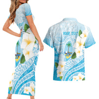 Guam Chamorro Guasali Flowers Couples Matching Short Sleeve Bodycon Dress and Hawaiian Shirt Aqua Gradient LT7 - Polynesian Pride