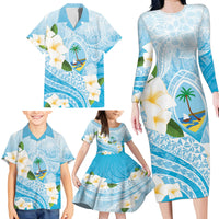 Guam Chamorro Guasali Flowers Family Matching Long Sleeve Bodycon Dress and Hawaiian Shirt Aqua Gradient LT7 - Polynesian Pride