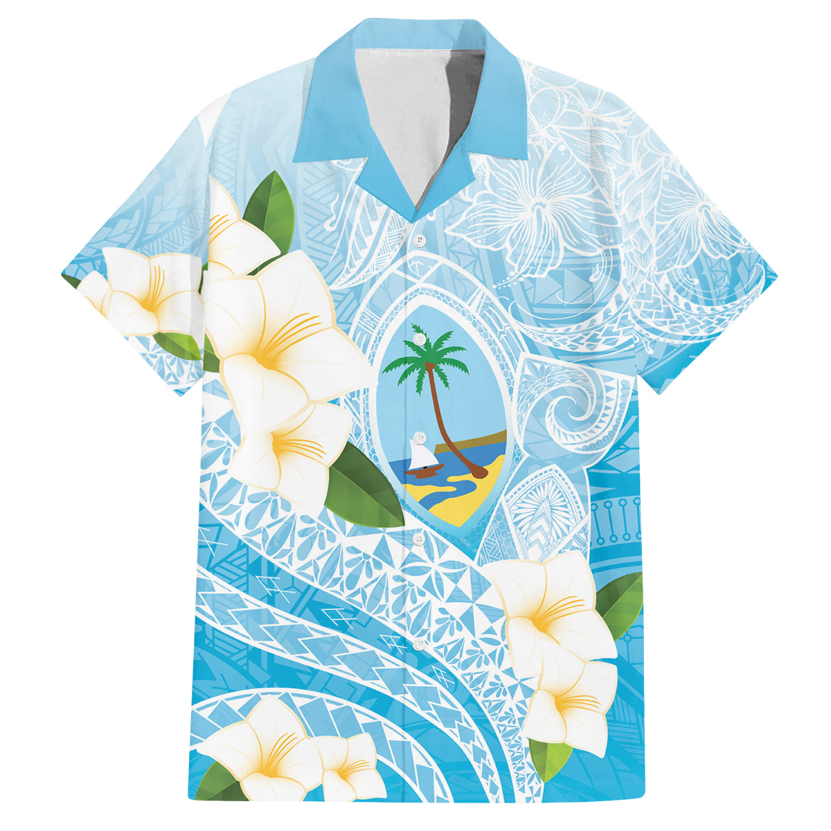 Guam Chamorro Guasali Flowers Family Matching Long Sleeve Bodycon Dress and Hawaiian Shirt Aqua Gradient LT7 Dad's Shirt - Short Sleeve Aquamarine - Polynesian Pride