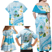 Guam Chamorro Guasali Flowers Family Matching Off Shoulder Maxi Dress and Hawaiian Shirt Aqua Gradient LT7 - Polynesian Pride