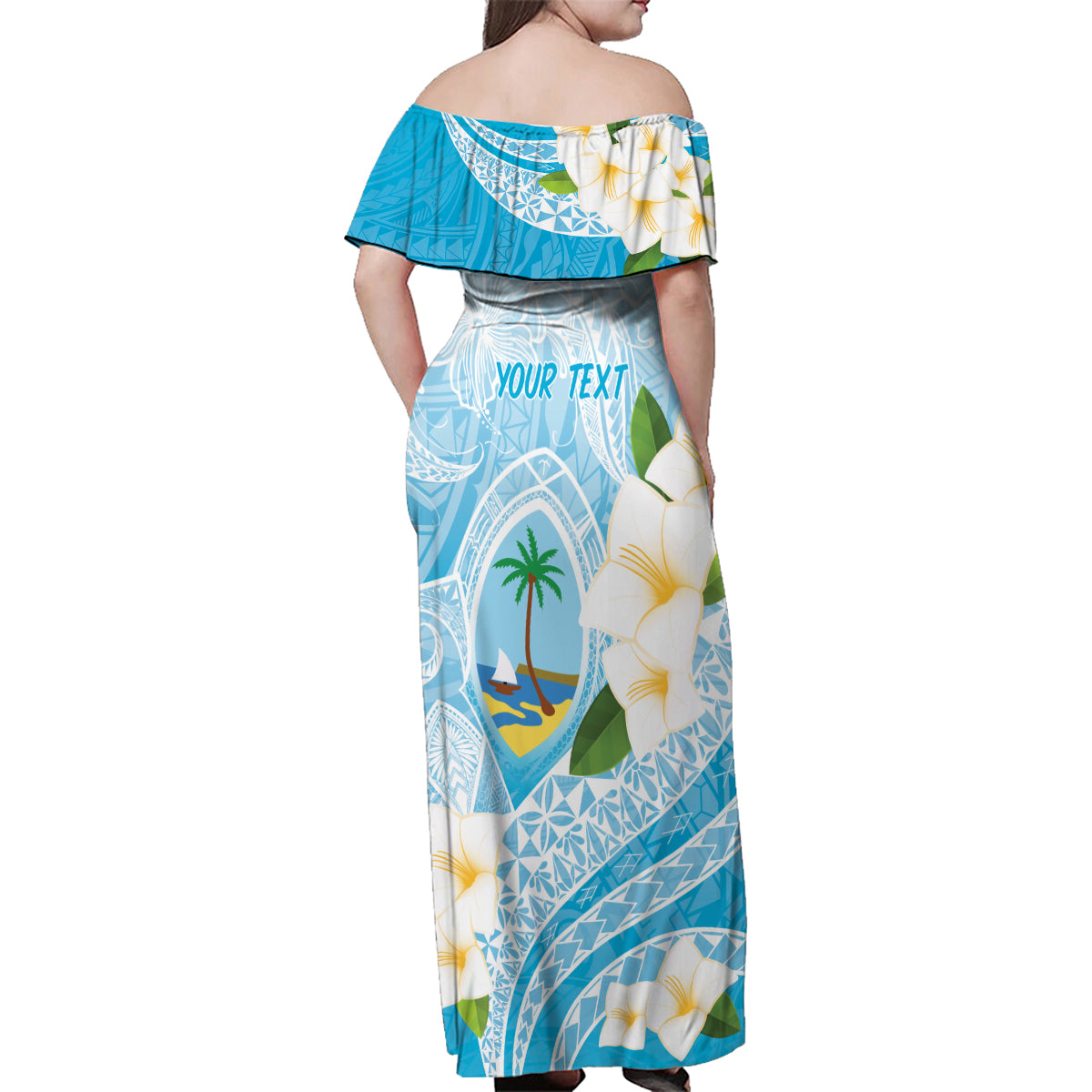 Guam Chamorro Guasali Flowers Family Matching Off Shoulder Maxi Dress and Hawaiian Shirt Aqua Gradient LT7 - Polynesian Pride