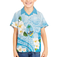 Guam Chamorro Guasali Flowers Family Matching Off Shoulder Maxi Dress and Hawaiian Shirt Aqua Gradient LT7 Son's Shirt Aquamarine - Polynesian Pride