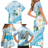 Guam Chamorro Guasali Flowers Family Matching Short Sleeve Bodycon Dress and Hawaiian Shirt Aqua Gradient LT7 - Polynesian Pride