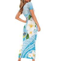 Guam Chamorro Guasali Flowers Family Matching Short Sleeve Bodycon Dress and Hawaiian Shirt Aqua Gradient LT7 - Polynesian Pride