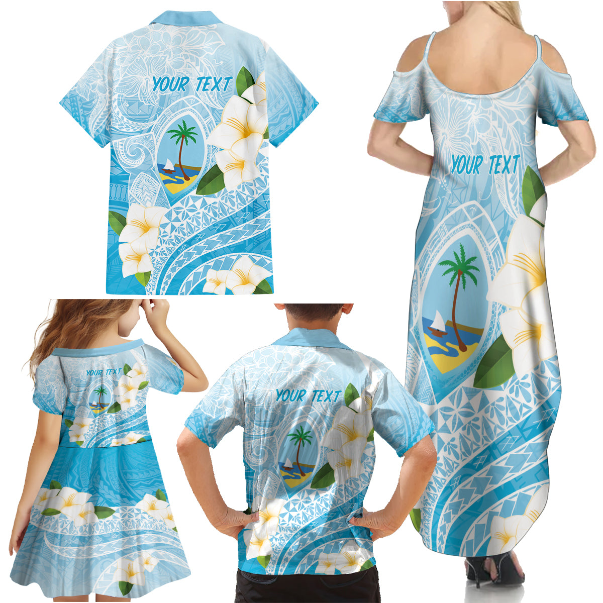 Guam Chamorro Guasali Flowers Family Matching Summer Maxi Dress and Hawaiian Shirt Aqua Gradient LT7 - Polynesian Pride