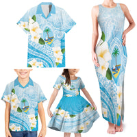 Guam Chamorro Guasali Flowers Family Matching Tank Maxi Dress and Hawaiian Shirt Aqua Gradient LT7 - Polynesian Pride