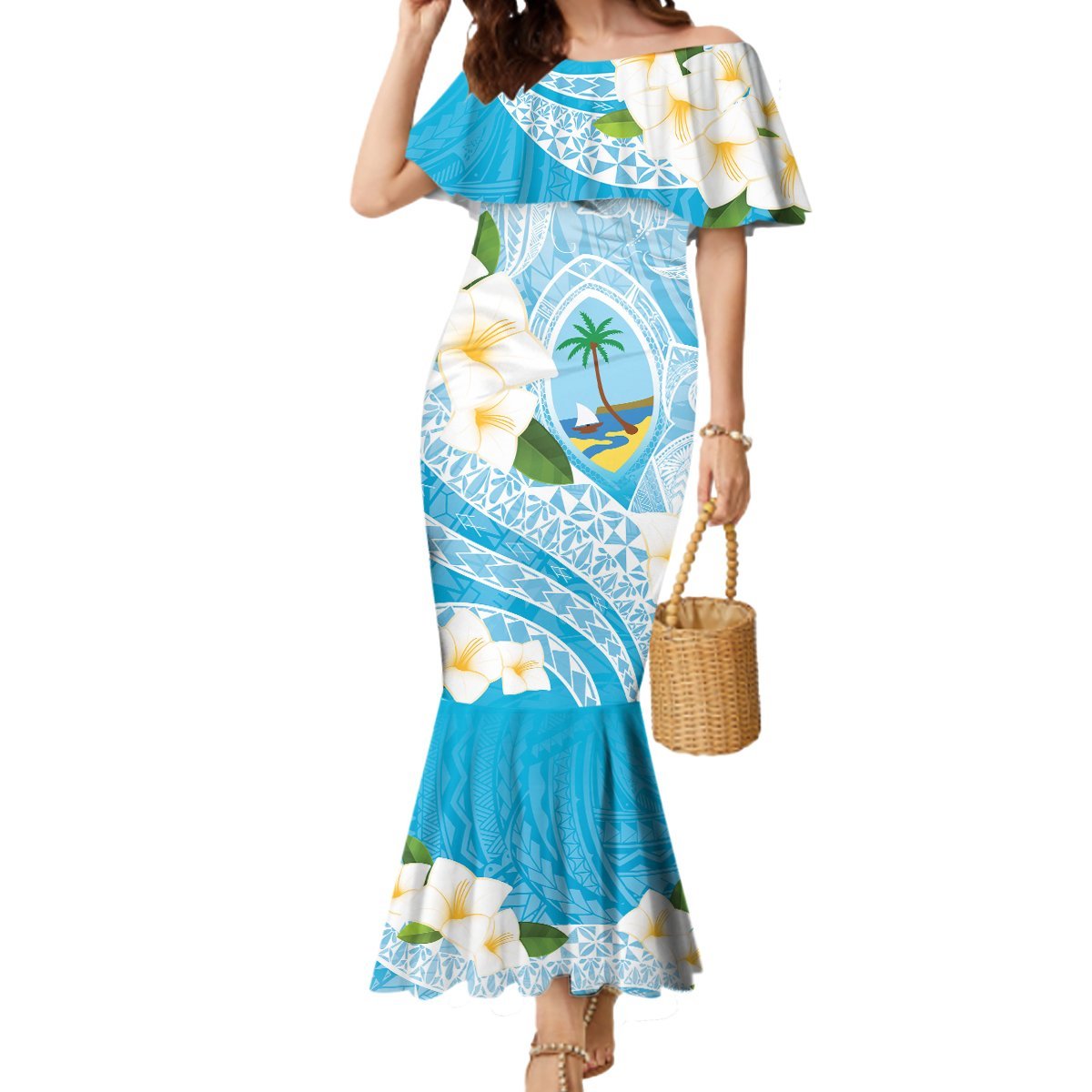 Guam Chamorro Guasali Flowers Mermaid Dress Aqua Gradient LT7 Women Aquamarine - Polynesian Pride
