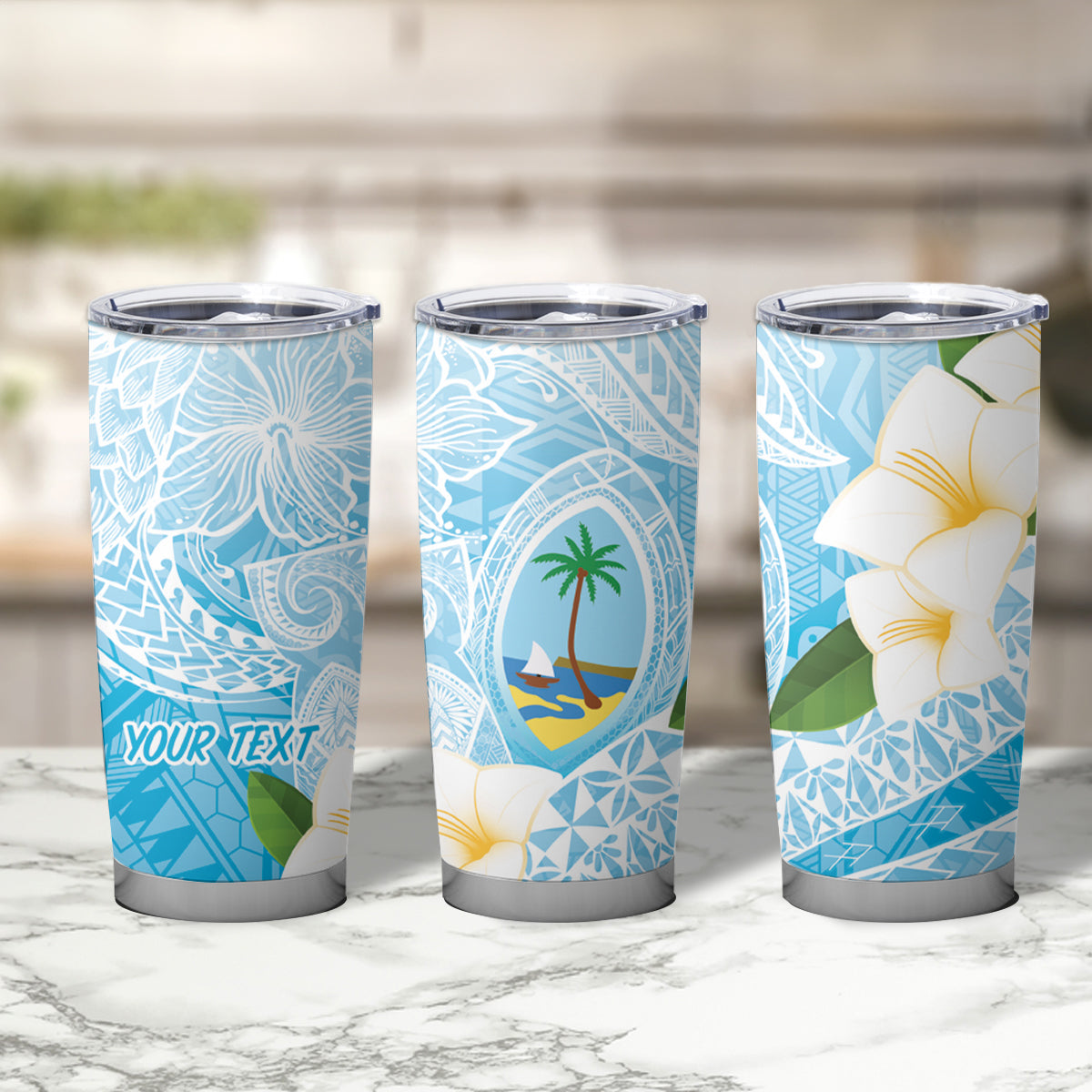 Guam Chamorro Guasali Flowers Tumbler Cup Aqua Gradient LT7