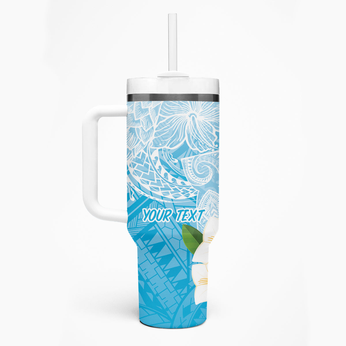 Guam Chamorro Guasali Flowers Tumbler With Handle Aqua Gradient LT7