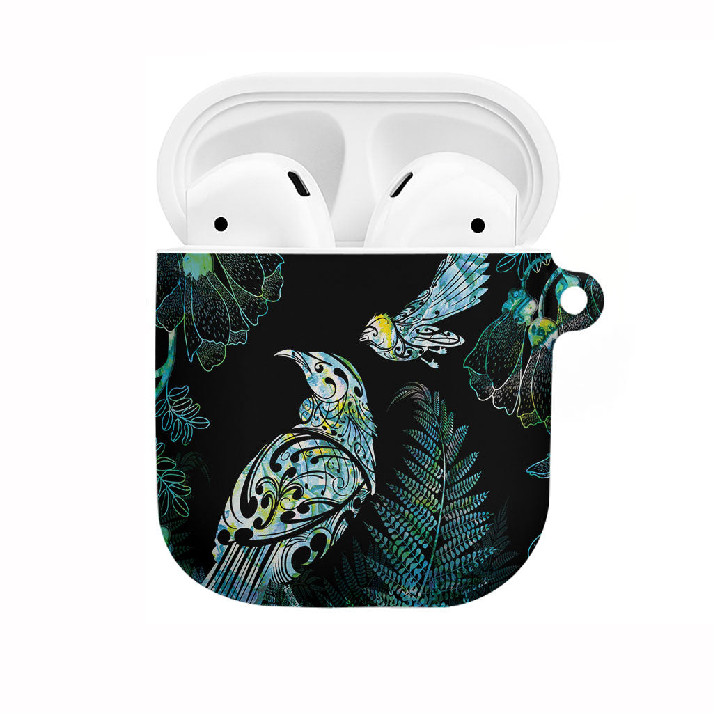 Aotearoa Maori Mahuru AirPods Case Spring Time - Paua Shell Green LT7 Black - Polynesian Pride