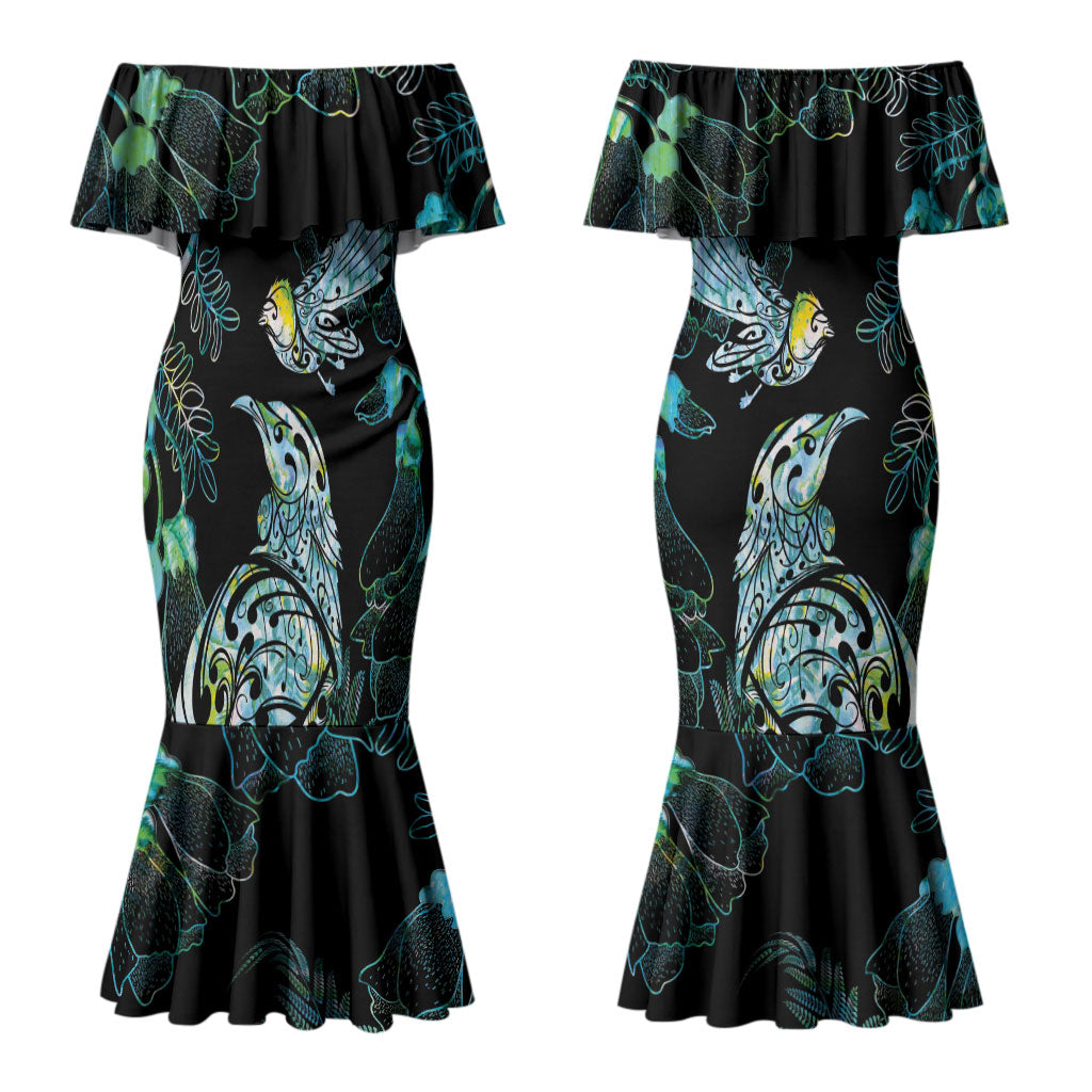 Aotearoa Maori Mahuru Couples Matching Mermaid Dress and Hawaiian Shirt Spring Time - Paua Shell Green LT7 - Polynesian Pride