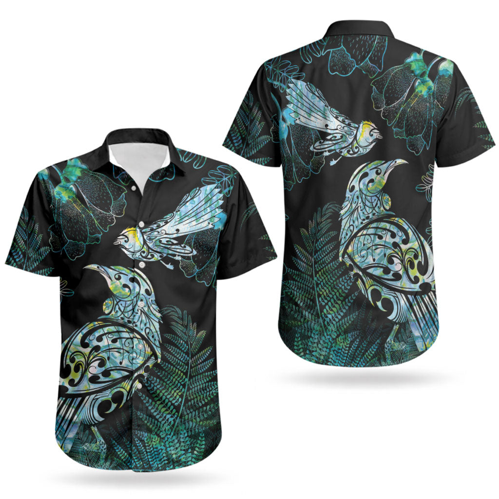 Aotearoa Maori Mahuru Couples Matching Short Sleeve Bodycon Dress and Hawaiian Shirt Spring Time - Paua Shell Green LT7 - Polynesian Pride