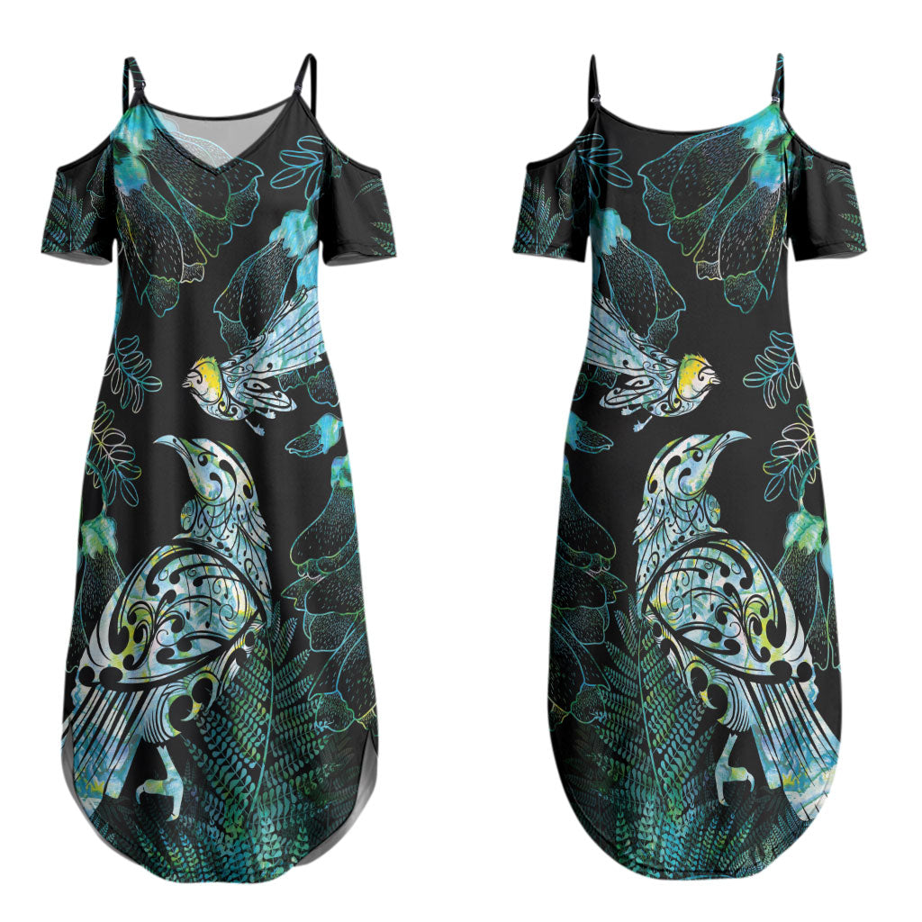 Aotearoa Maori Mahuru Couples Matching Summer Maxi Dress and Long Sleeve Button Shirt Spring Time - Paua Shell Green LT7 - Polynesian Pride