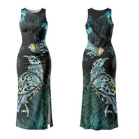 Aotearoa Maori Mahuru Couples Matching Tank Maxi Dress and Long Sleeve Button Shirt Spring Time - Paua Shell Green LT7 - Polynesian Pride